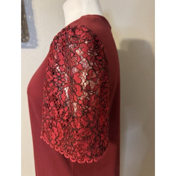 Draper James Dress Medium Burgundy Ponte Lace Puff Sleeves Washable - Picture 7 of 13
